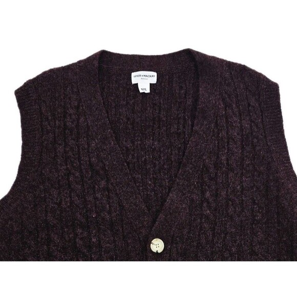 Spier & Mackay Sweater Vest Mens 2XL Burgundy Wool Cable V Neck Button Front - Picture 3 of 12